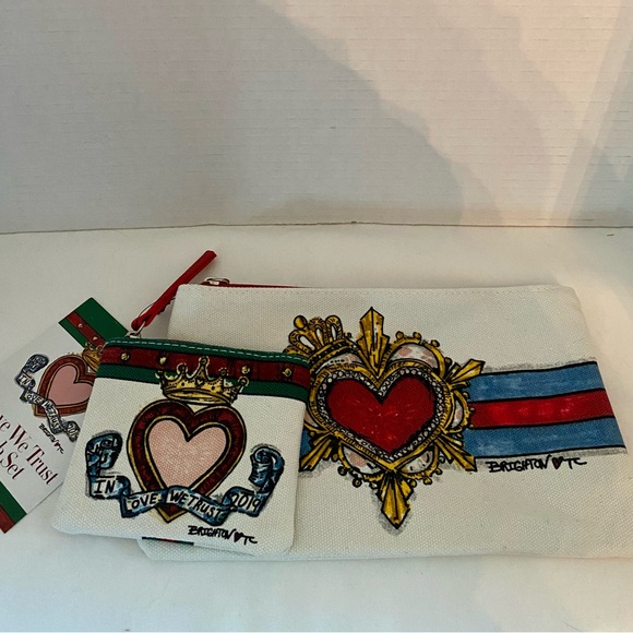 Brighton 2019 "In Love We Trust" 3pc Canvas Tote Bag & 2 Matching Pouch Set NWT - Picture 7 of 16